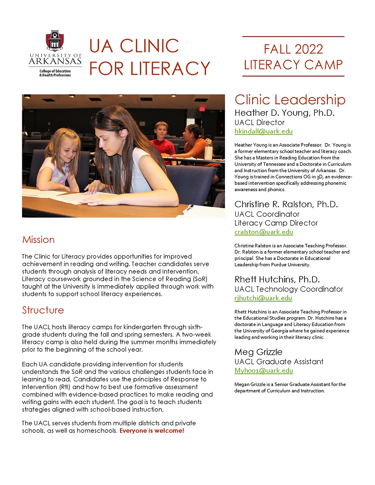 Fall 2022 Clinic for Literacy, click for PDF