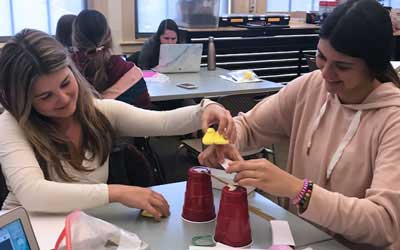 Two female students working together