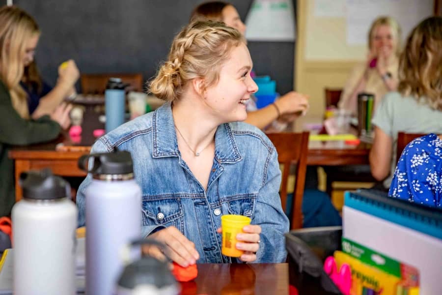 University of Arkansas student in a classroom exercise